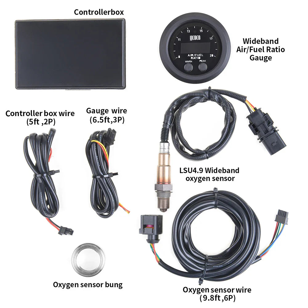 52MM Air Fuel Ratio Gauge — Ultra-Thin Round S-Series LED Digital Display with Wideband O2 Oxygen Sensor, 12V