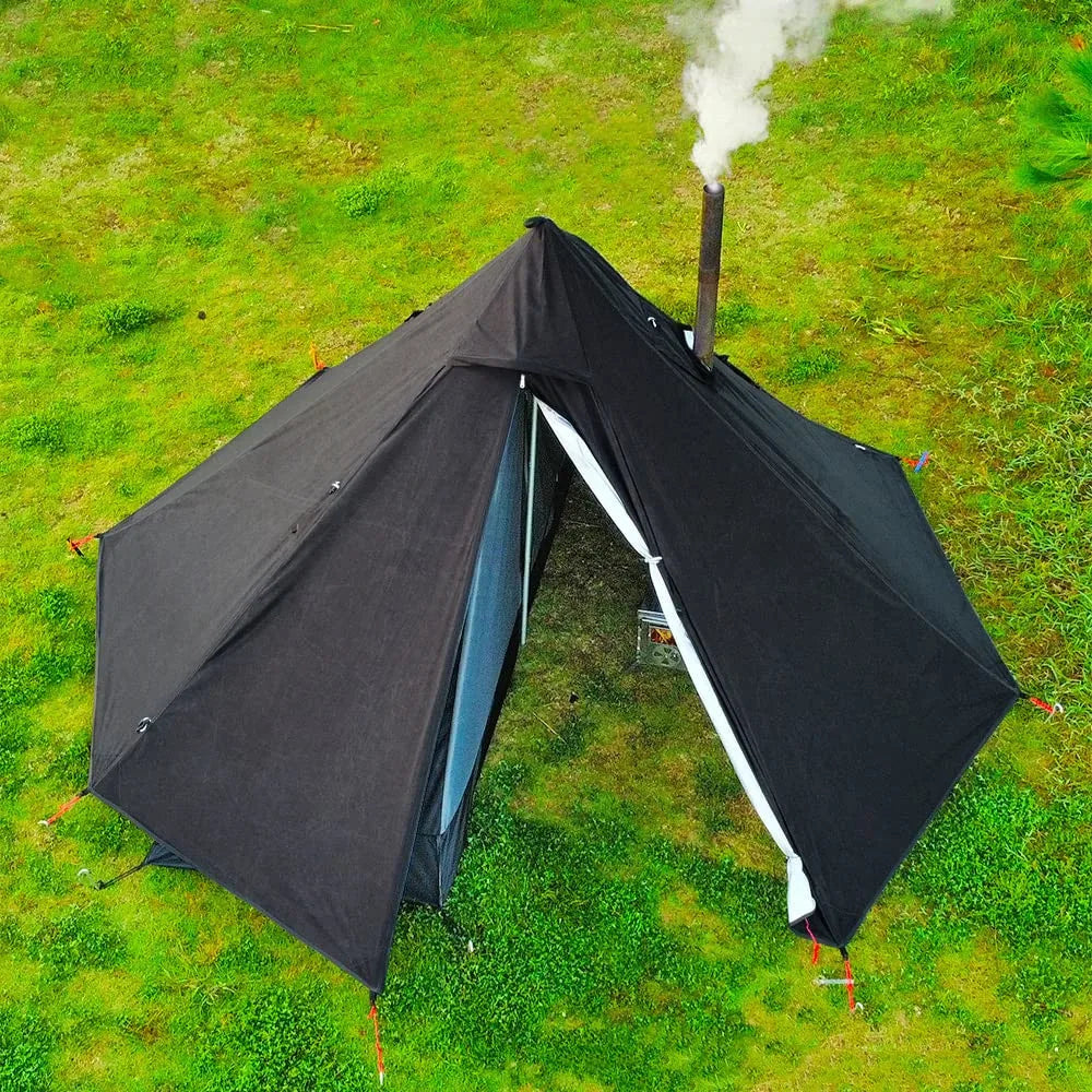 Camping Hot Tent with Chimney Window – Ultralight Tipi Teepee Pyramid Tent, Double Layer Bushcraft Shelter for 1 Person
