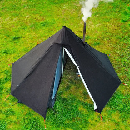 Camping Hot Tent with Chimney Window – Ultralight Tipi Teepee Pyramid Tent, Double Layer Bushcraft Shelter for 1 Person
