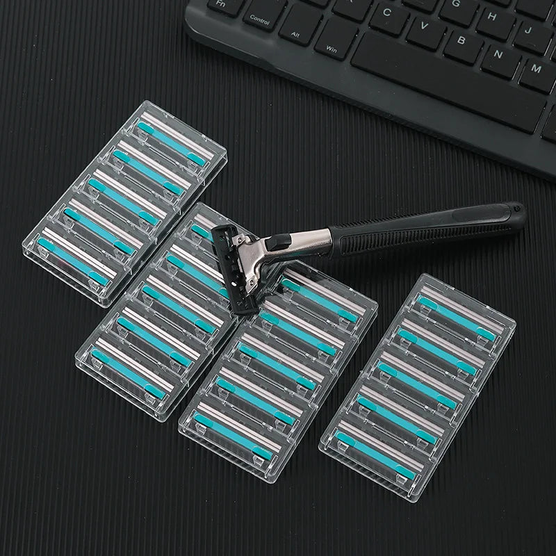 Men’s Double Blade Safety Razor Set – 1 Handle + 20 Replaceable Heads for Fine Shaving