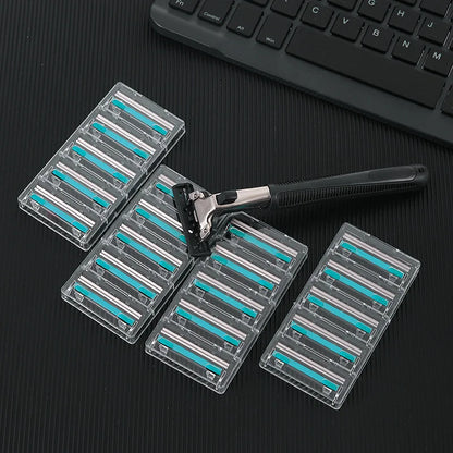 Men’s Double Blade Safety Razor Set – 1 Handle + 20 Replaceable Heads for Fine Shaving