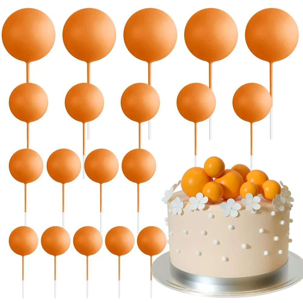 20Pcs Colorful Cake Topper Balls – Gold, Silver & Pastel DIY Cake Decorations for Birthday, Wedding & Party Supplies