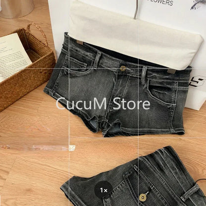 Summer Women’s Y2K Streetwear Gyaru Harajuku Vintage Low Rise 2000s Denim Jean Shorts Hot Pants