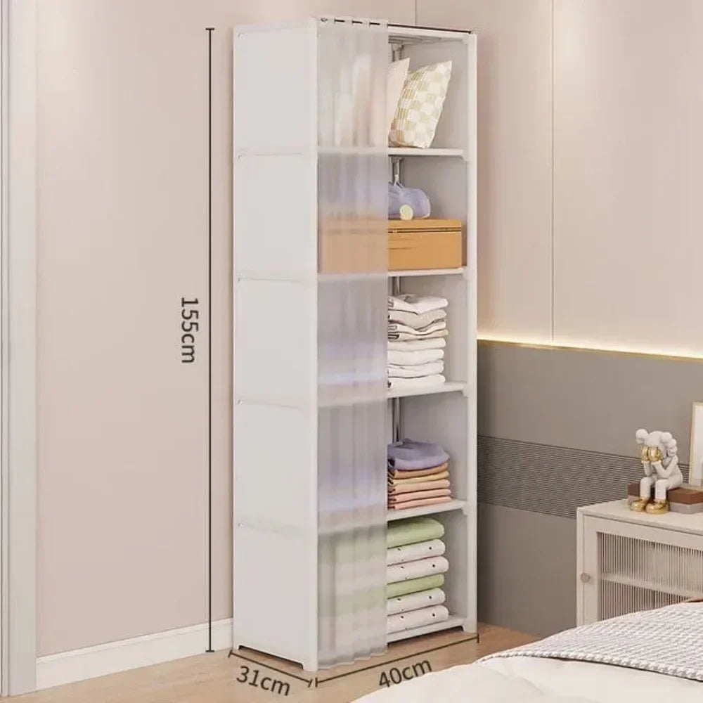 Multipurpose Dustproof Cabinet for Clothes - Simple Modular Curtain Wardrobe - Multifunctional Bedroom Furniture