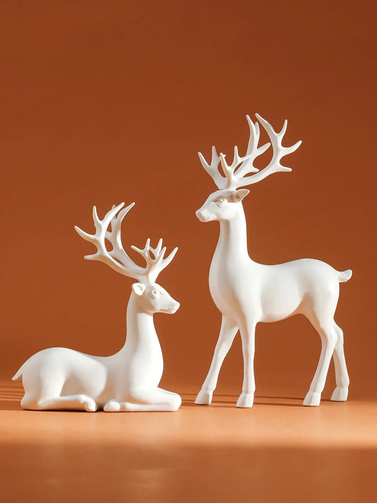 2-Piece Reindeer Christmas Table Decor – Small Rustic Indoor Xmas Holiday Statues for Home