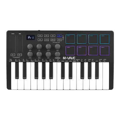 M-VAVE 25 Key MIDI Control Keyboard – Portable USB, Velocity-Sensitive Keys, 8 RGB Pads, 8 Knobs