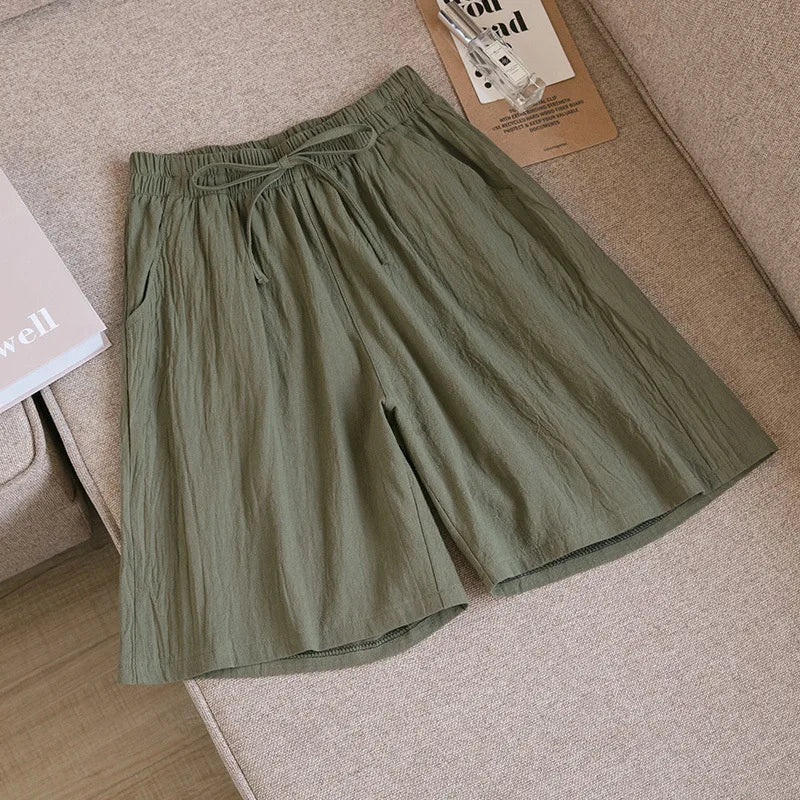 2024 Women’s High Waist Cotton Summer Shorts with Pockets – Casual Loose Fit Soft Cool Shorts for Girls