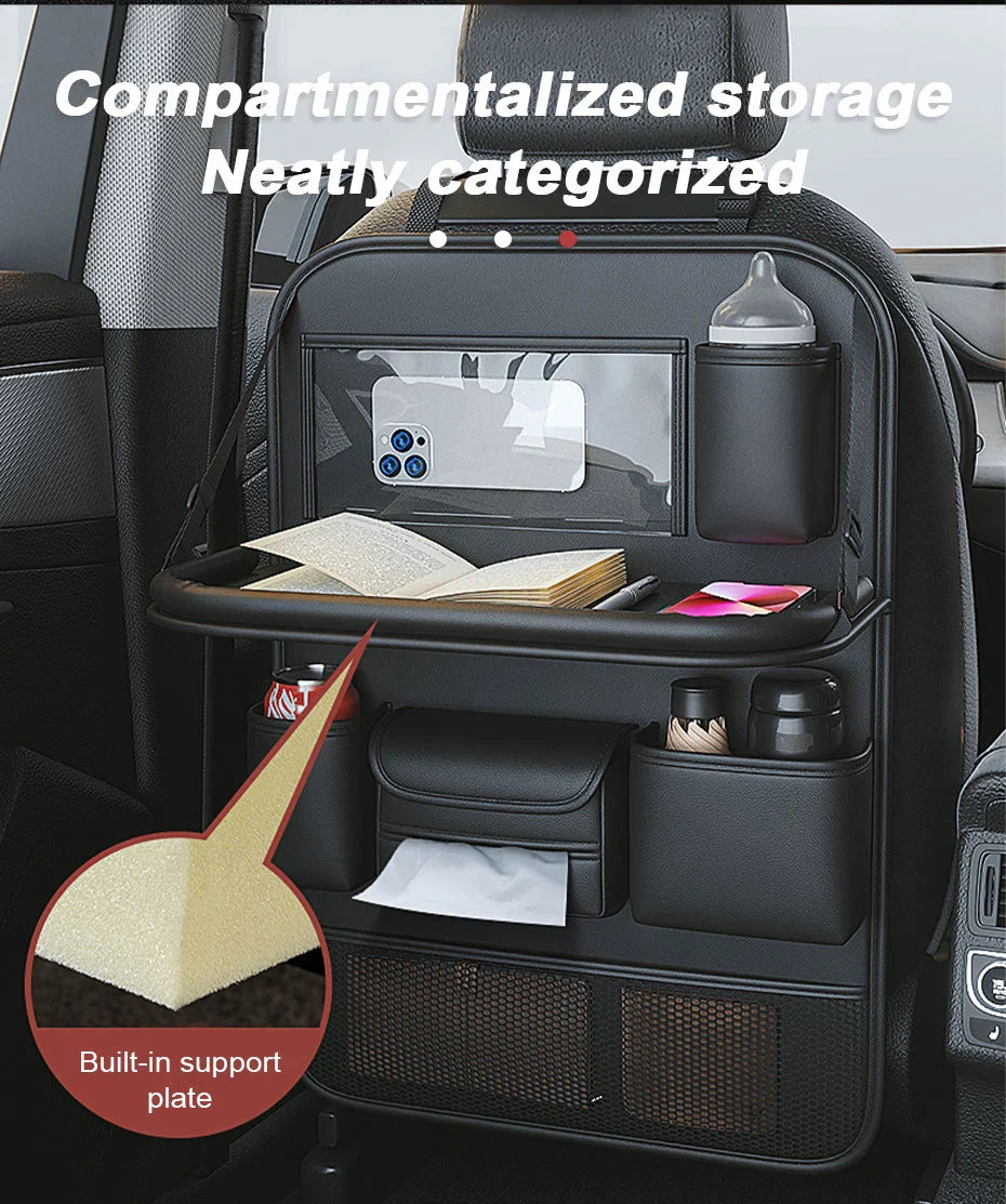 SEAMETAL Car Backseat Storage Bag – Multi-Pocket Seat Back Organizer with Foldable Tablet Tray & Large Capacity