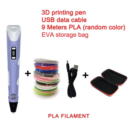 Electronic 3D Printing Pen with 9M PLA — High-Temperature 3D Graffiti Tool & Intelligent Toy Gift for Christmas & Birthday