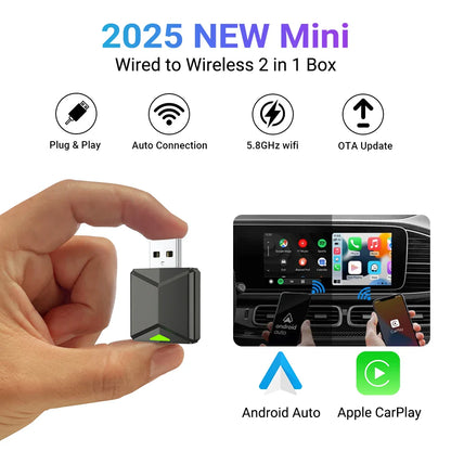 Acodo 2025 Android 14 3-in-1 CarPlay AI Box Wireless Adapter for Android Auto, YouTube & Netflix – Universal Plug and Play TV Box