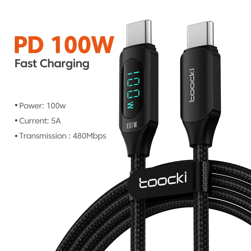 Toocki Type-C to Type-C Cable – 100W PD Fast Charging & Display Cable for Xiaomi POCO F3, Realme, MacBook, iPad