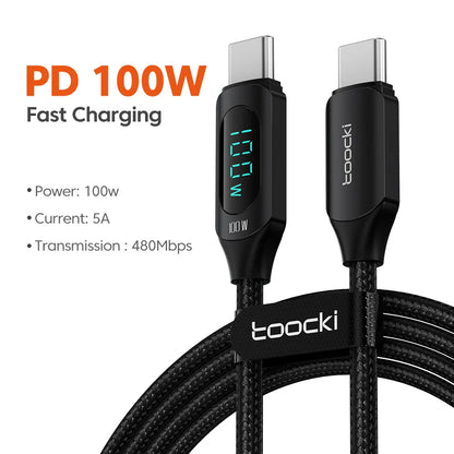 Toocki Type-C to Type-C Cable – 100W PD Fast Charging & Display Cable for Xiaomi POCO F3, Realme, MacBook, iPad