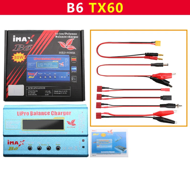 iMAX B6 80W Battery Charger – Digital Lipo, NiMh, Li-ion, Ni-Cd Balance Charger/Discharger for 1-6S RC, FPV, Airplane, Drone, Car