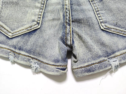 Sexy Low Rise Denim Shorts – Women’s Slim Skinny Rivet Vintage Blue Y2K Jeans for Summer