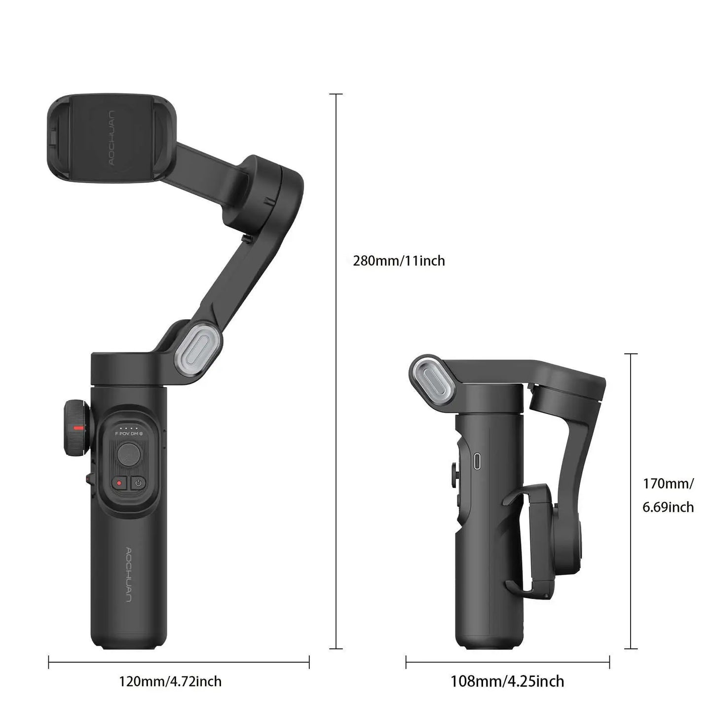 AOCHUAN 3-Axis Handheld Gimbal — Smartphone Stabilizer with Fill Light for iPhone & Android