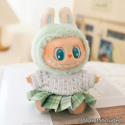 Mini Doll Clothes & Accessories — 15–17cm Labubu & 10cm Cotton Doll Outfit, Pink Hoodie & Yarn Skirt (No Doll)
