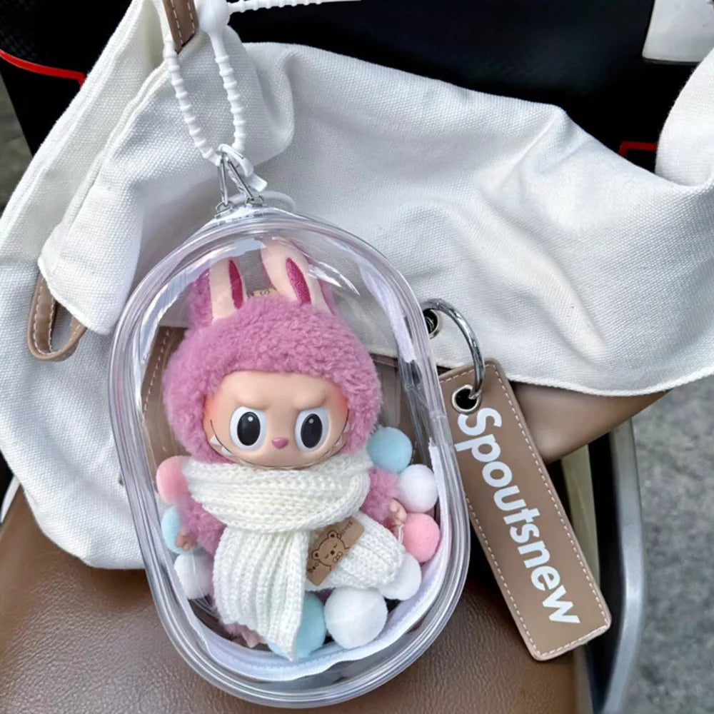 V1 V2 Labubu Protective Cover - 17cm Cotton Doll Sitting Bag, Transparent Dustproof Plush Doll Storage