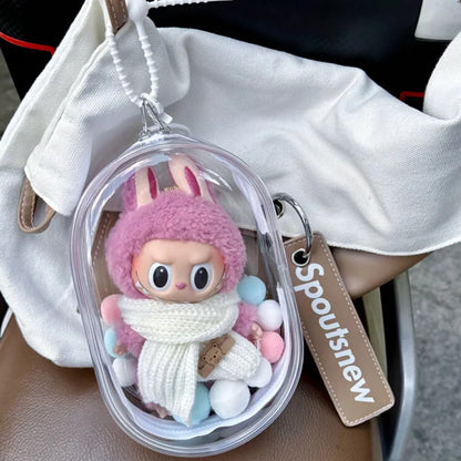 V1 V2 Labubu Protective Cover - 17cm Cotton Doll Sitting Bag, Transparent Dustproof Plush Doll Storage