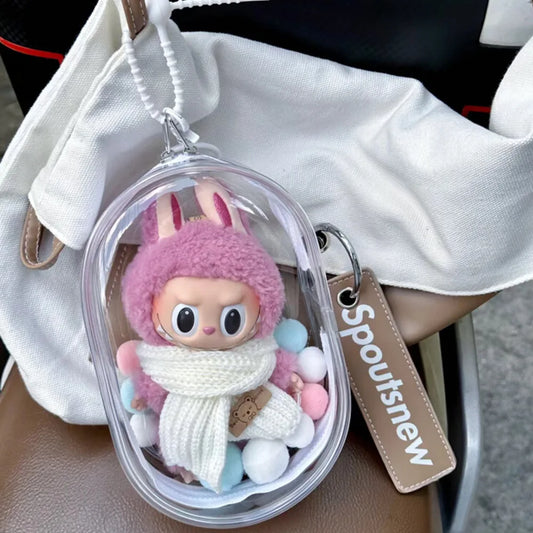 V1 V2 Labubu Protective Cover - 17cm Cotton Doll Sitting Bag, Transparent Dustproof Plush Doll Storage