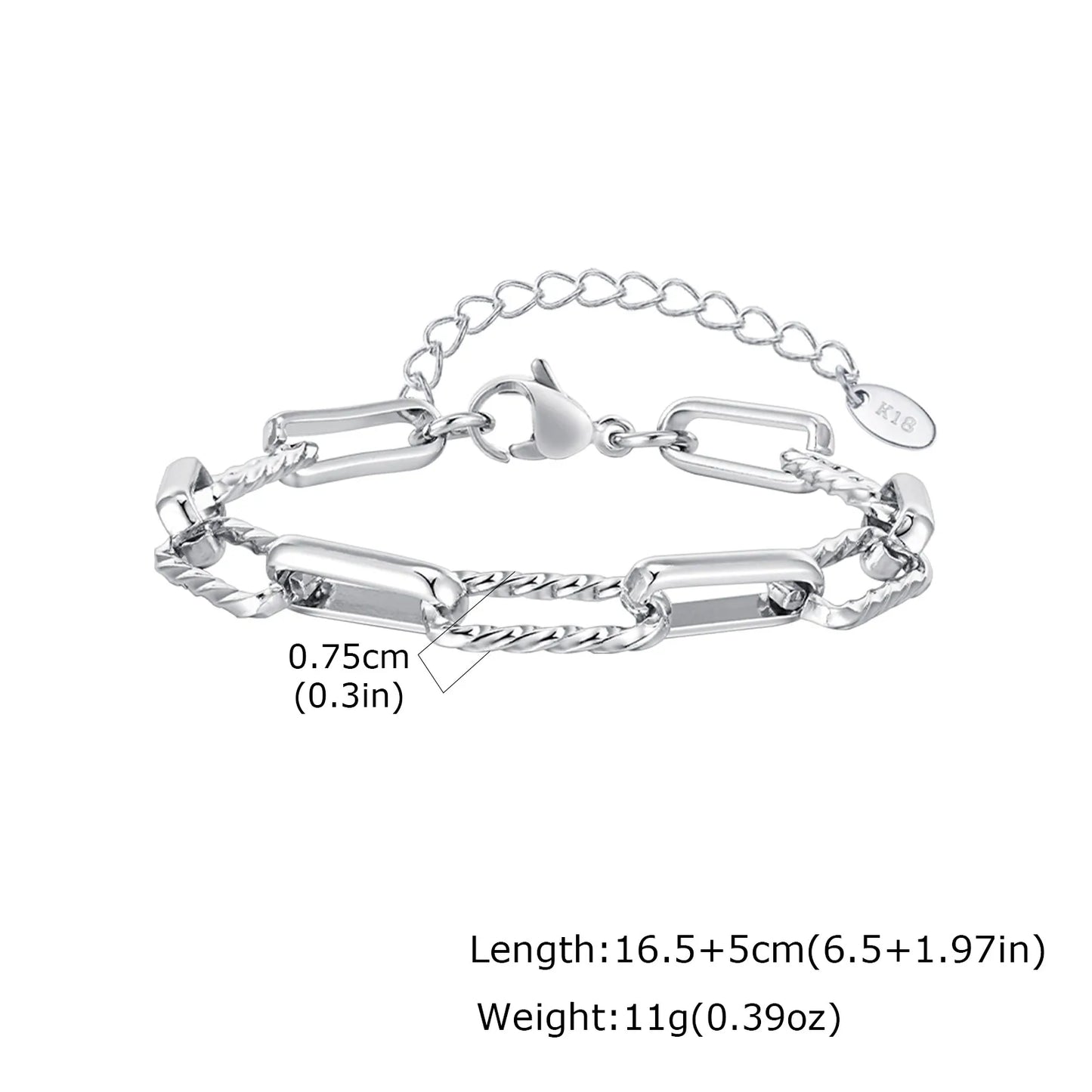 Women's Two-Tone Twist Paperclip Bracelet – Chunky Stainless Steel Adjustable 18K Gold Plated Link Jewelry
