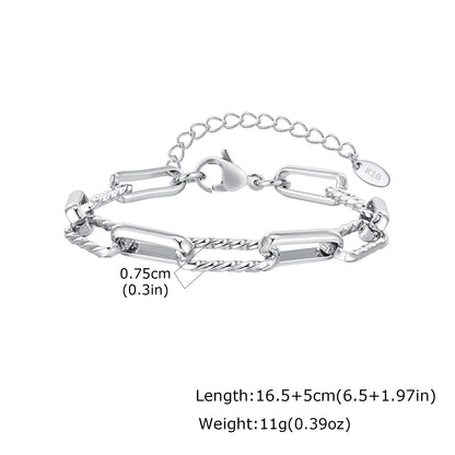 Women's Two-Tone Twist Paperclip Bracelet – Chunky Stainless Steel Adjustable 18K Gold Plated Link Jewelry