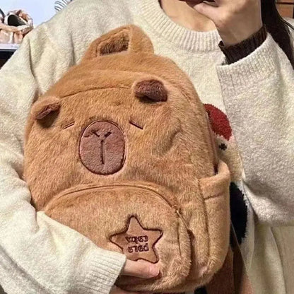 Kawaii Capybara Plush Backpack for Women – Large Capacity Cartoon Crossbody & Tote Bag
