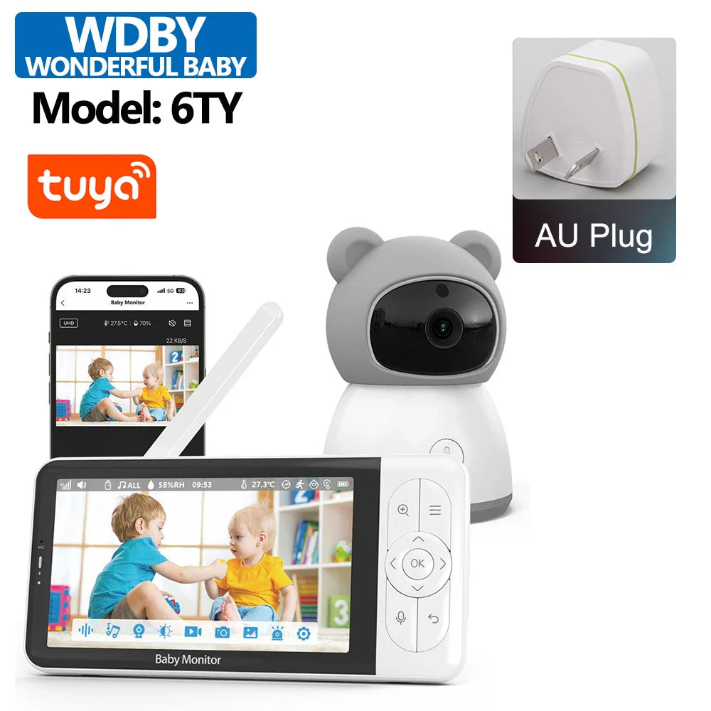 Tuya Smart 5" 1080P Wireless Video Baby Monitor – App Control, Temperature Detection, 2-Way Audio & Night Vision Baby Nanny Camera