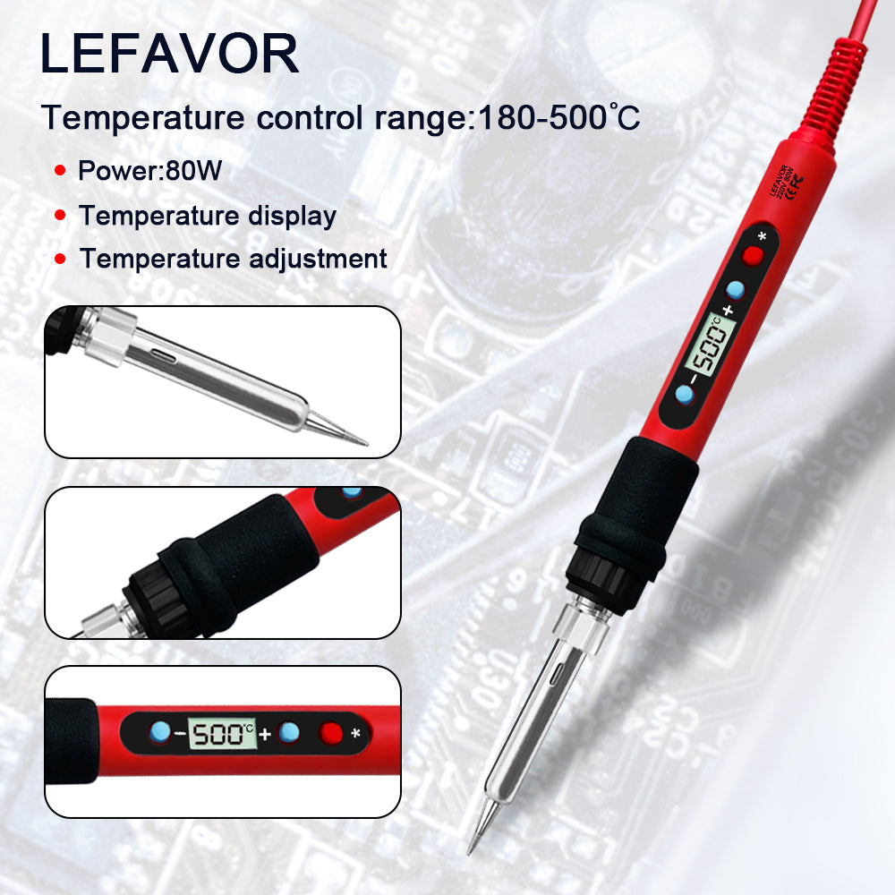 Digital 80W Soldering Iron Kit – Adjustable Temperature with LCD, Ceramic Heater & Soldering Tips