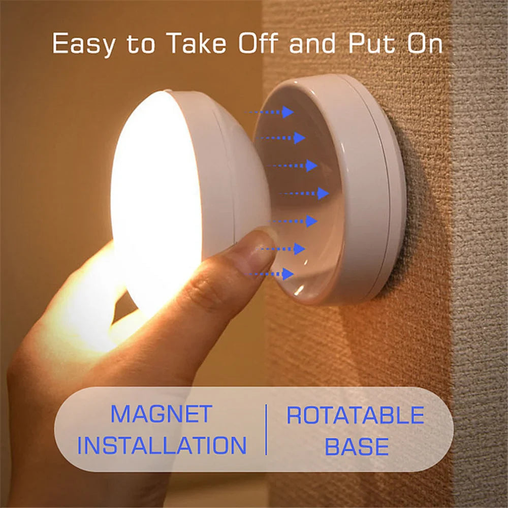 360° Rotated PIR Motion Sensor LED Night Light - Rechargeable Wall Lamps, Wireless Under Cabinet Closet Lamp