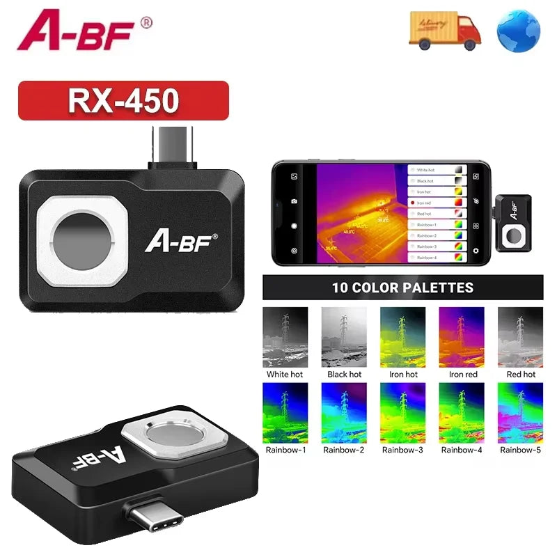 A-BF RX-450 Thermal Imaging Camera - 256×192 Industrial PCB Heat Pipe Detector for USB-C Phones