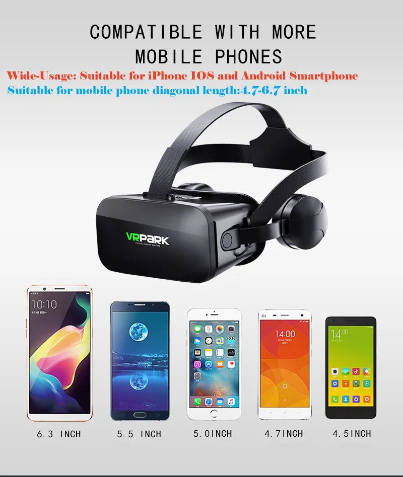 Original J20 4K VR Headset - 3D Virtual Reality Glasses Box with Stereo & Rocker for iOS/Android Phones up to 6.7"