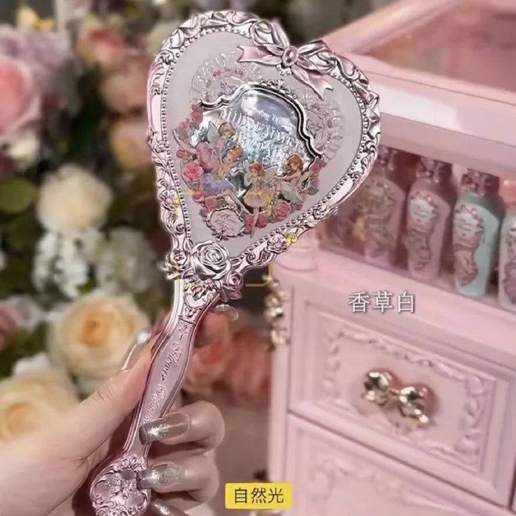 Flower Knows Angel Series Handheld Mirror – White, Black & Pink Compact Mirror