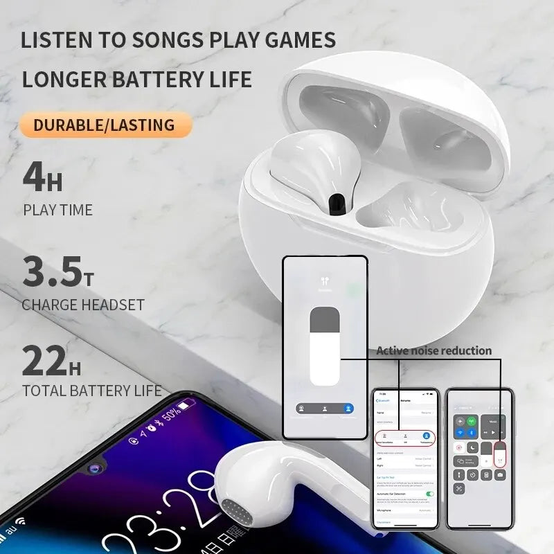 Original Pro 6 TWS Wireless Bluetooth Earphones: Mini Stereo Sport Headset for Xiaomi Android - Earbuds Headphones