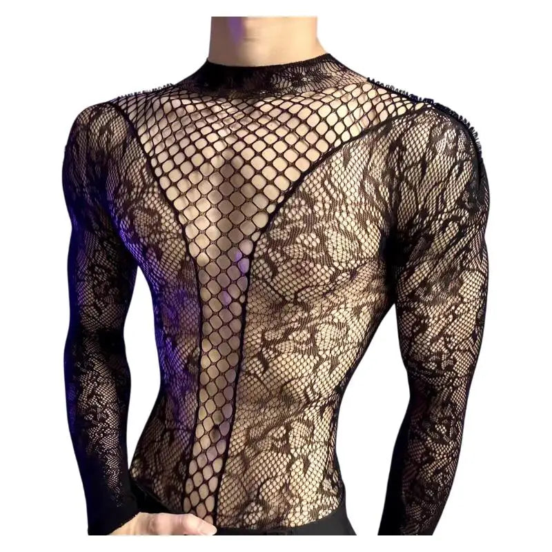 Summer Mesh Tank Top – Men & Women Transparent Long Sleeve Round Neck Breathable Bodysuit Party Wear Clothing