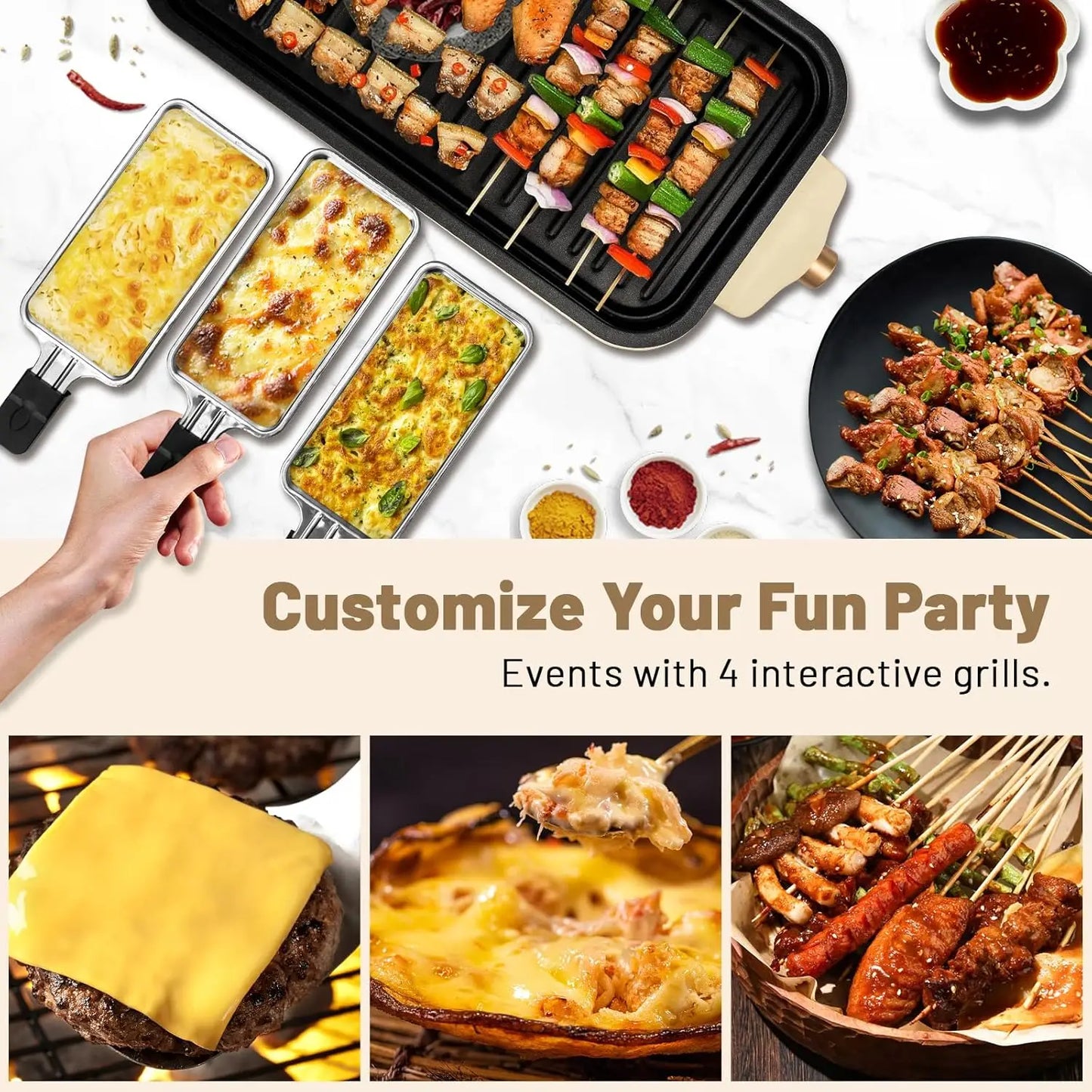 Electric Smoke-Free Indoor BBQ Grill — Portable Non-Stick Grill with Detachable Board & Adjustable Temperature