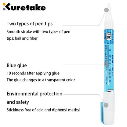 Kuretake Zig 2-Way Glue Pen – Precision Adhesive for Crafts, Scrapbooking & Art (1mm/2mm/4mm/15mm)