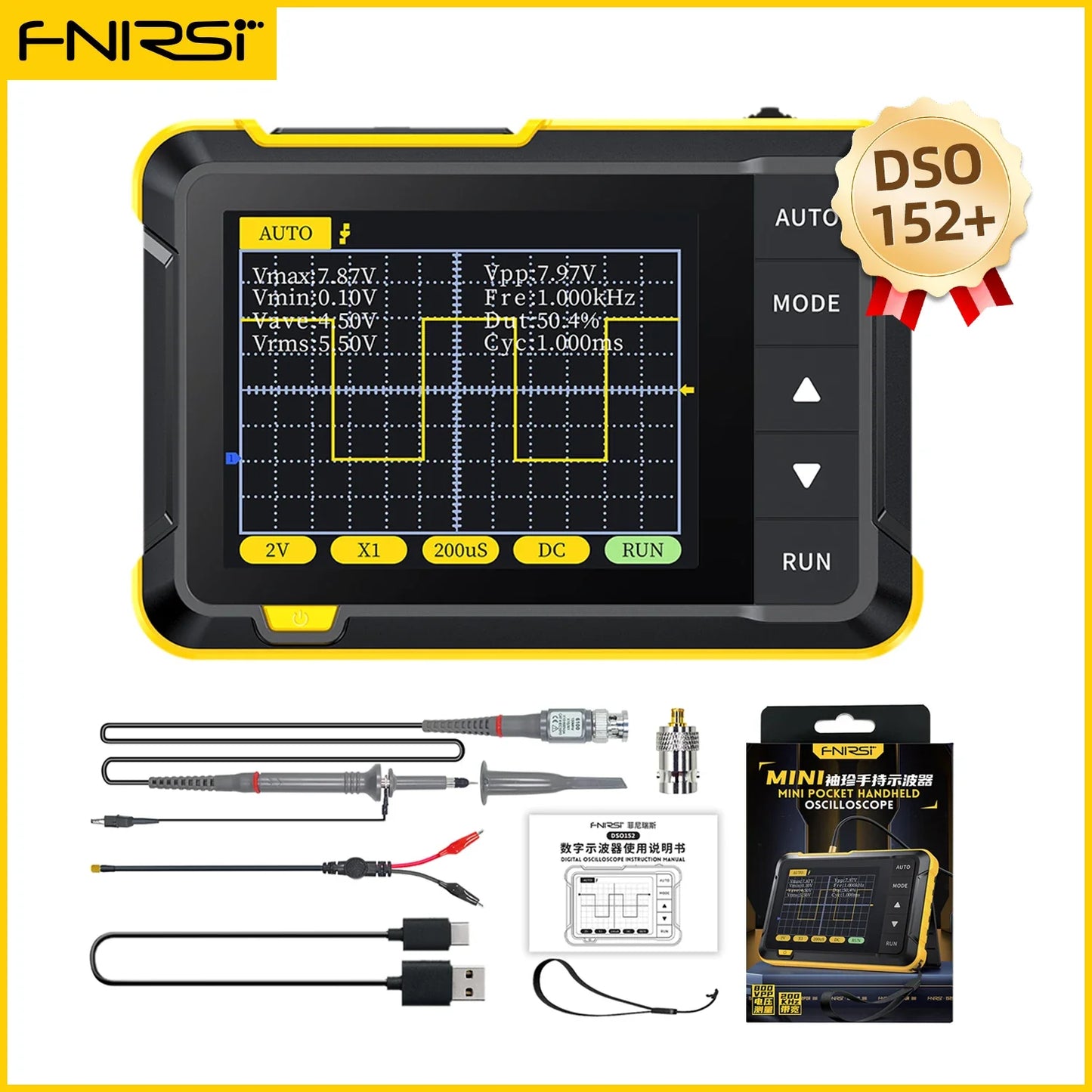 FNIRSI DSO510 DSO152 DSO153 Mini Handheld Oscilloscope - 2-in-1 Digital Scope 48MS/s 10MHz for Electronic Repair