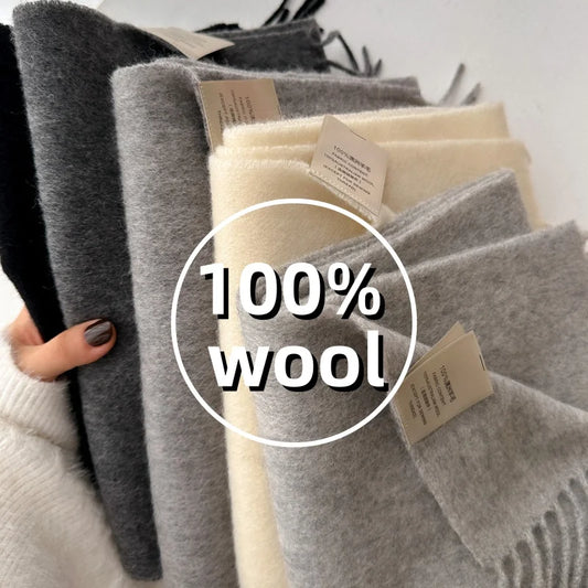 Winter Narrow Wool Scarf – 28 Colors, 100% Wool Solid Color Unisex Scarf for Men & Women, Warm and Cold-Proof