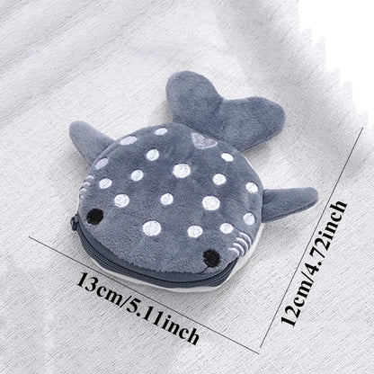 Cute Blue Shark Mini Coin Purse – Plush Zipper Wallet for Women, Key & Earphone Pouch