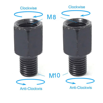 Pair Black Motorcycle Mirror Adapters M10 & M8 – 8mm/10mm Rearview Mirror Conversion Bolts, Left & Right Thread