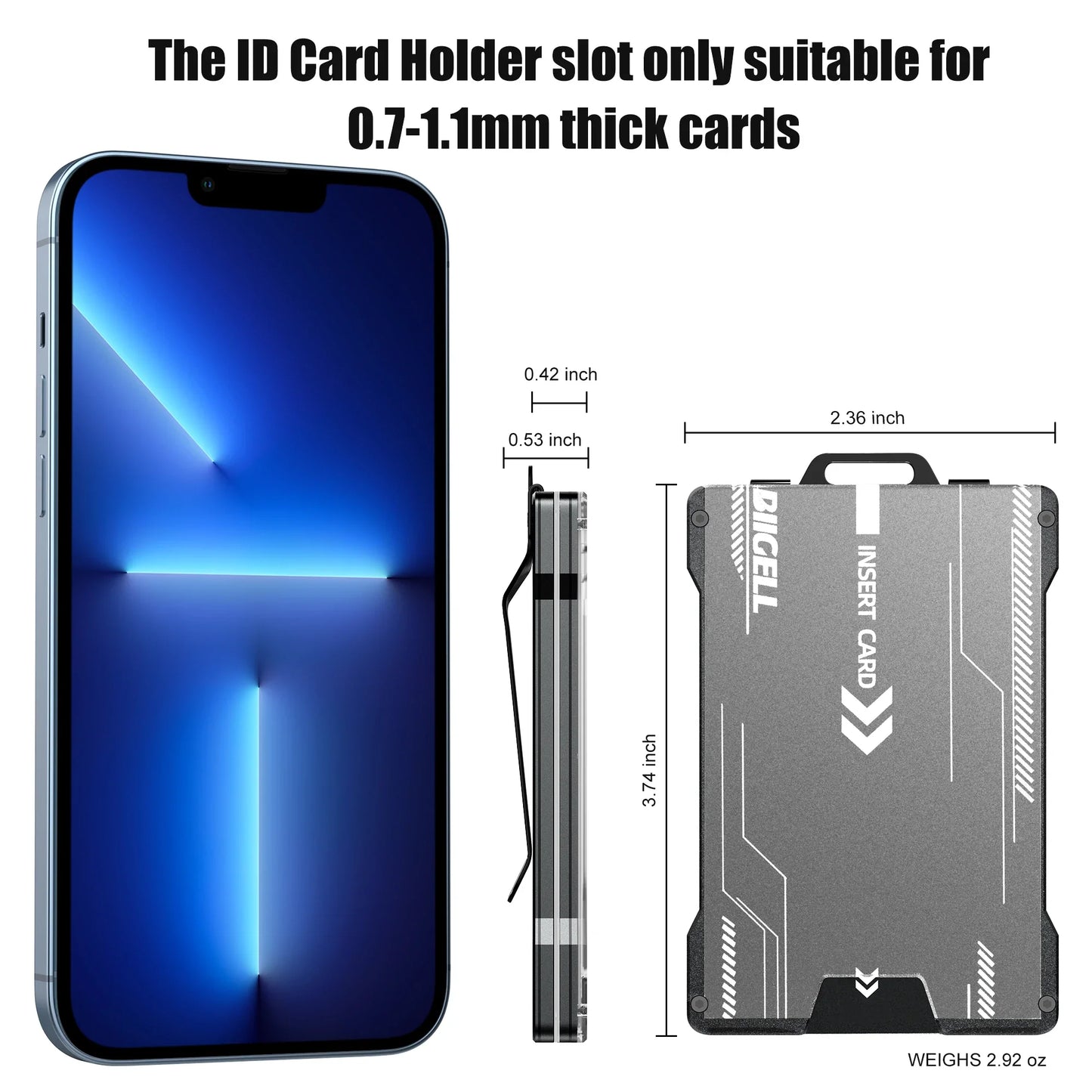 Slim Aluminum Minimalist Wallet for Men — RFID Blocking Money Clip with Clear ID Holder, Holds 15 Cards
