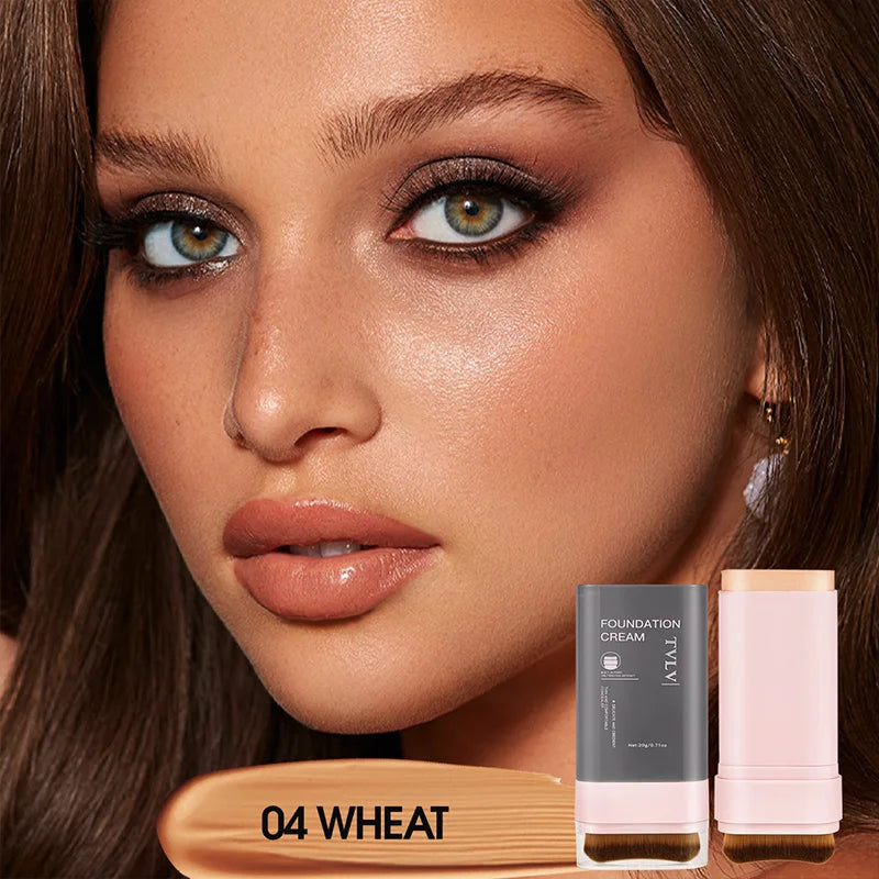 TVLV Concealing Foundation Stick — 5 Shades with Built-In Brush, Lightweight Cream Finish, Waterproof Makeup