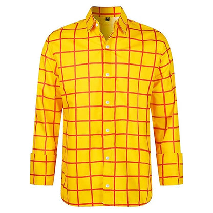 Men’s Plaid Long Sleeve Shirt - Casual 3D Printed Lapel Summer Shirt Unisex Fashion Top