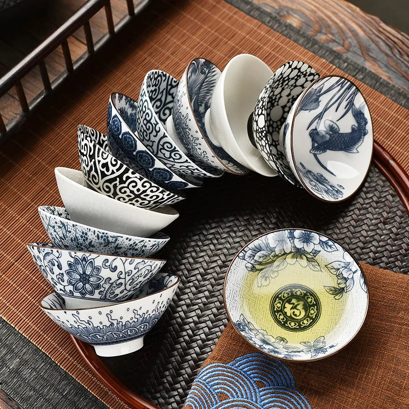 70ML Handmade Blue & White Porcelain Tea Cup – Dragon, Phoenix & Fish Pavilion Design for Chinese Kungfu Tea Ceremony