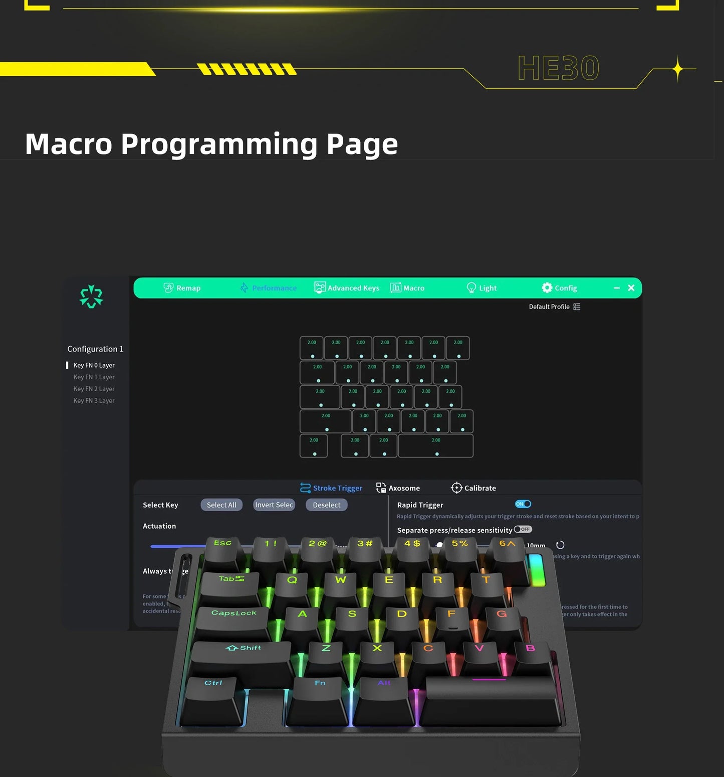 HE30 One-Handed Mechanical Gaming Keyboard – 29 Keys with Magnetic Switch, Smart Speed & Quick Trigger for E-Sports