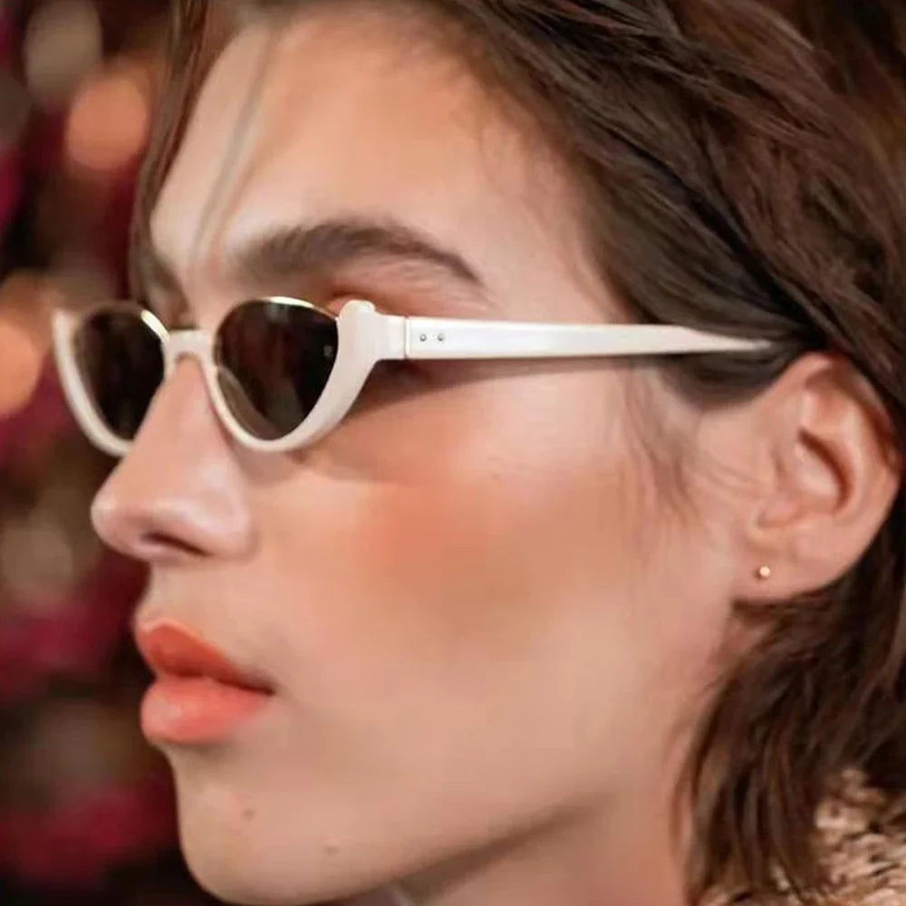 Trendy Small Cat Eye Sunglasses - Vintage Half-Frame Shades for Men and Women, Fashionable Eyewear for Driving and Cycling