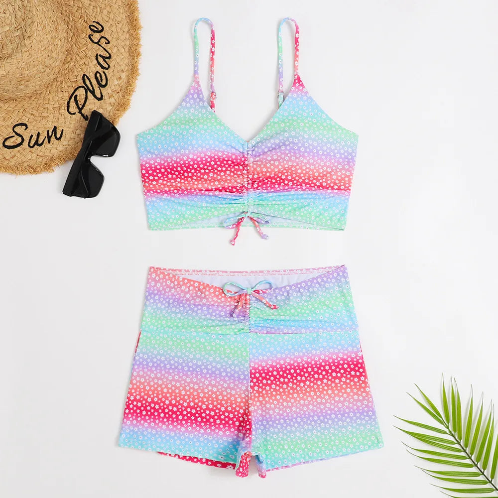 2025 Women’s High Waist Floral Bikini – Push-Up Swimsuit with Printed Boxers, Swim Trunks & Bathing Suit