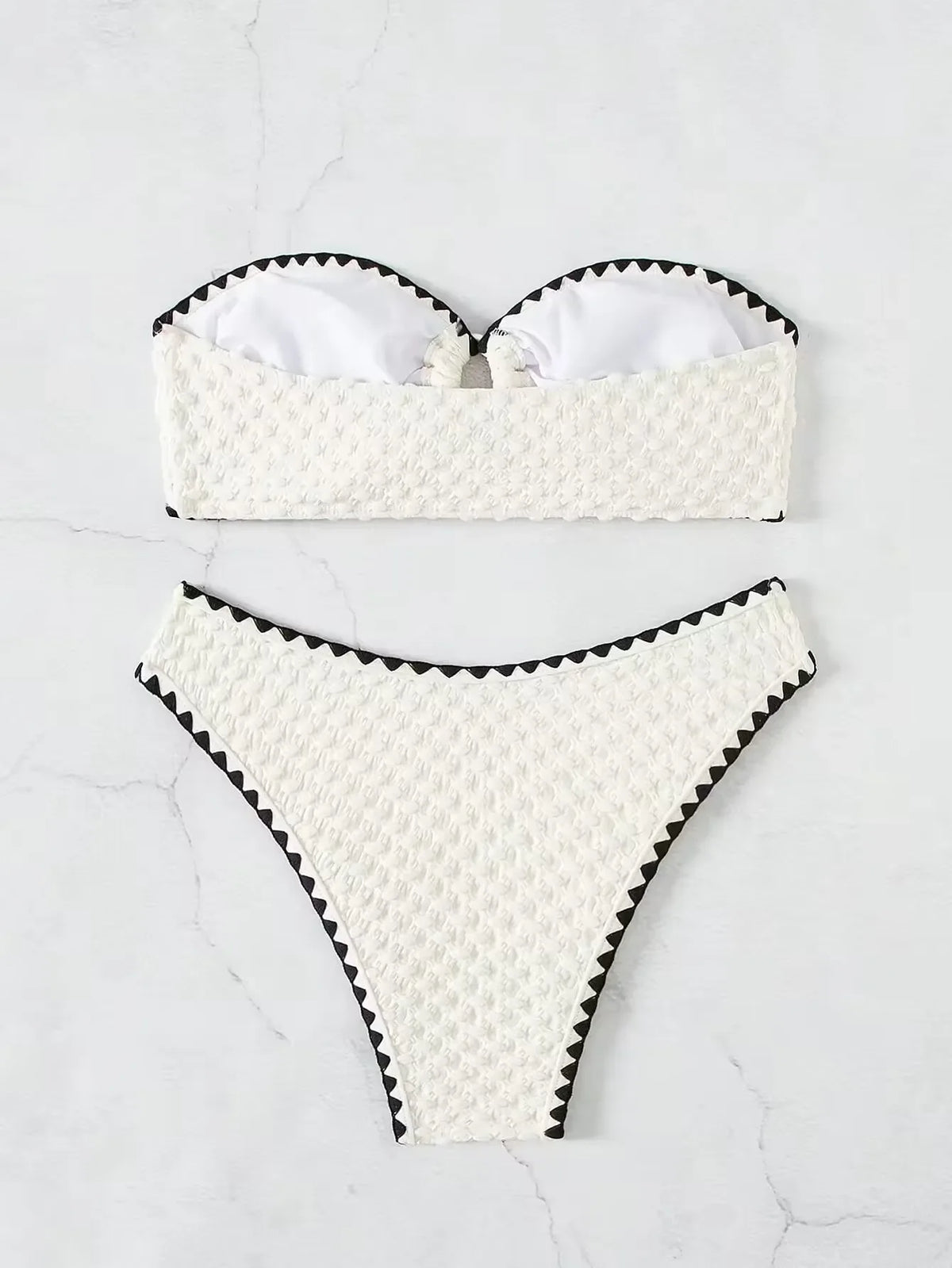 White 2-Piece Strapless Swimwear – Sexy Bandeau Backless Lace-Up Patchwork Bikini Set for Women, 2025 New