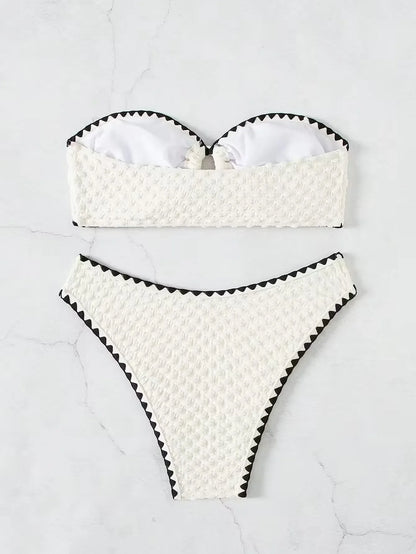 White 2-Piece Strapless Swimwear – Sexy Bandeau Backless Lace-Up Patchwork Bikini Set for Women, 2025 New