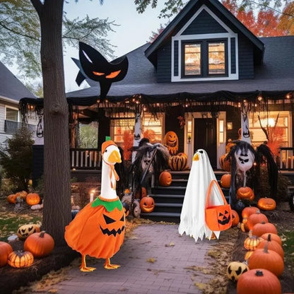 Halloween Goose Costume Set - Porch Goose Outfit with Hat, Ghost Costume & Pumpkin Basket Decoration